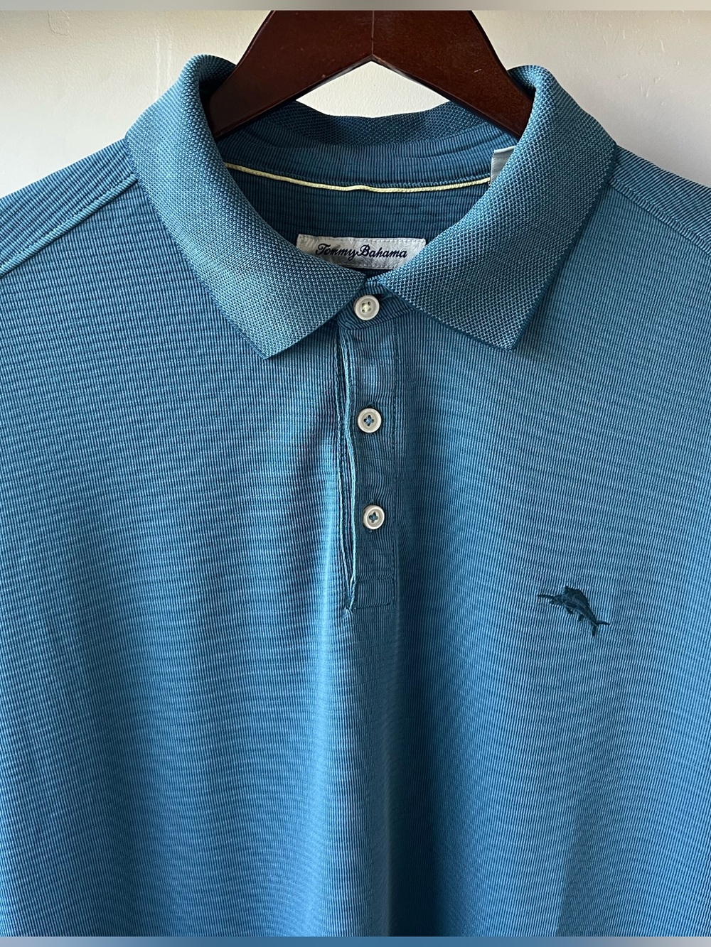 Tommy Bahama IslandZone Teal Blue Long Sleeve Polo Shirt Mens XLT Modal Marlin